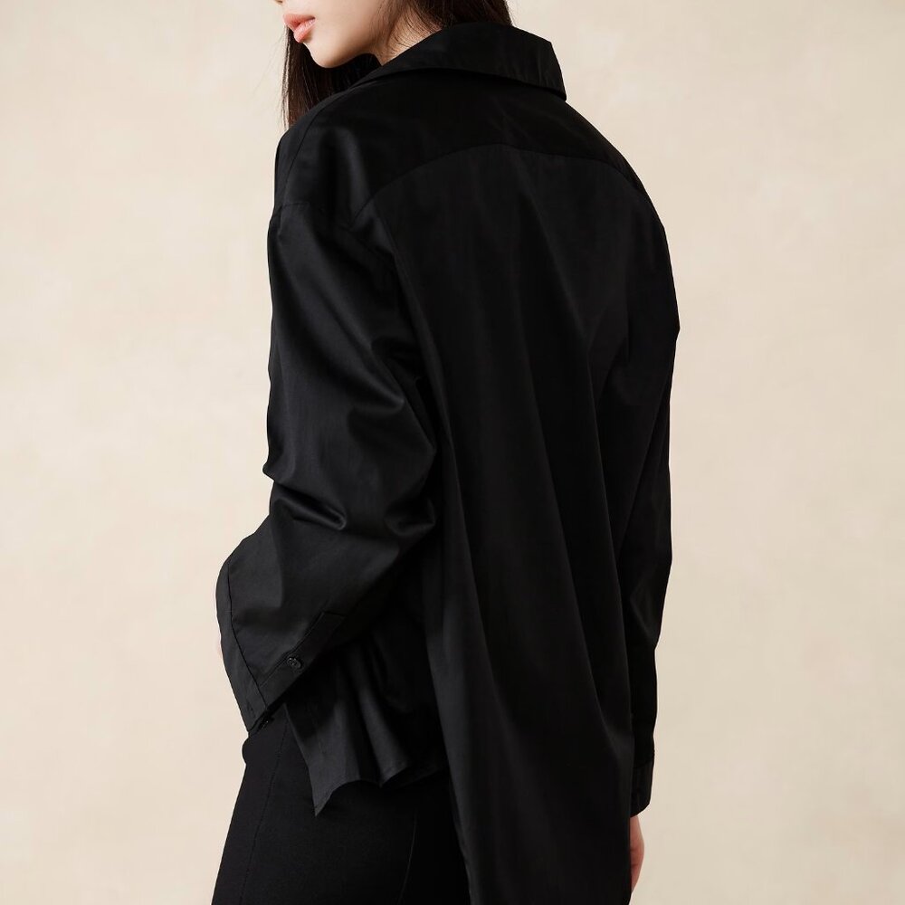 NWT Banana Republic RT$90 Black The Oversized Cotton Poplin Tunic Shirt S Petite - Picture 2 of 4